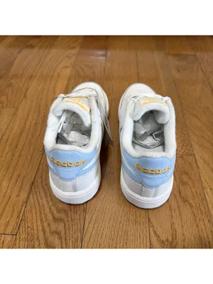 Size 6 US women’s Reebok Club C Revenge Sneakers White Light Blue Gold Leather thumbnail 5