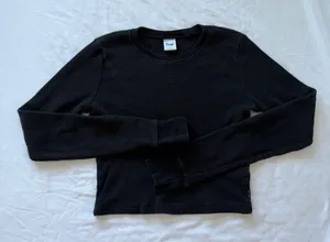 Aritzia TNA black waffle knit long sleeve thumbnail 1