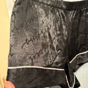 Victoria's Secret Black Satin Script Logo Pajama Shorts Medium thumbnail 3
