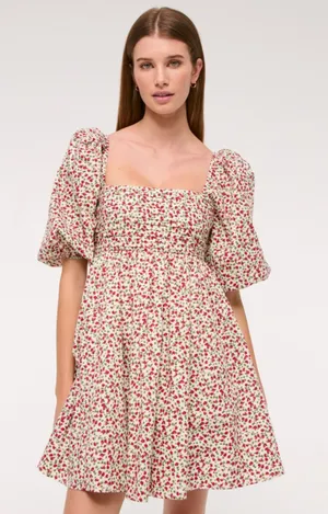 Abercrombie Emerson Puff Sleeve Dress Strawberry thumbnail 1