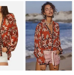 Free People good vibrations floral printed oversized blouse thumbnail 2