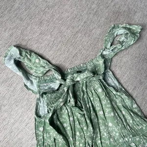 Bobeau Green Floral Smocked Tiered Maxi Dress Ruffle Sleeve XS thumbnail 3
