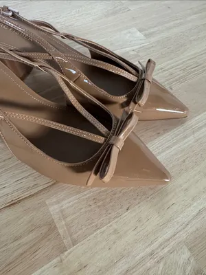 Marc Fisher Nude Patent Pointed-Toe Slingback Heels with Bow thumbnail 3