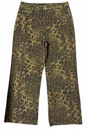 AELFRIC EDEN Jeans Denim Leopard Print Brown‎ Camo Baggy Wide Leg Unisex Size 34 thumbnail 1