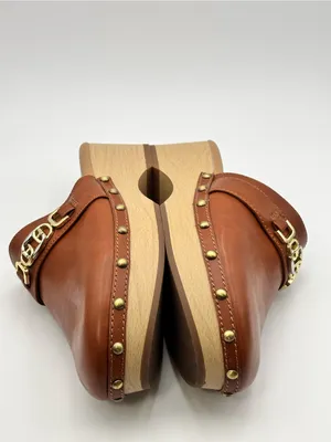 Sam Edelman Tan Leather Clog Mules with Gold Chain Accent Size 7.5 thumbnail 8