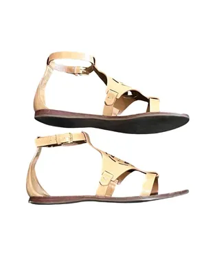 Tory Burch Zoey 10MM Sandals Women 8.5 Sand Tan Leather Cutout Ankle Strap Used thumbnail 2