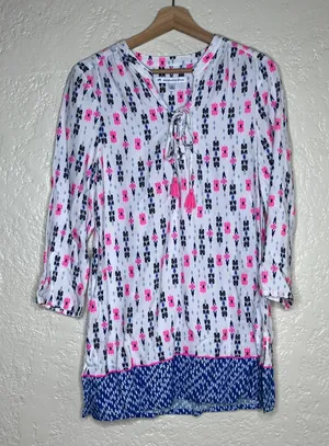 Southern Tide‎ Ikat Tunic Dress Preppy Resort Women Pink Blue Small thumbnail 1