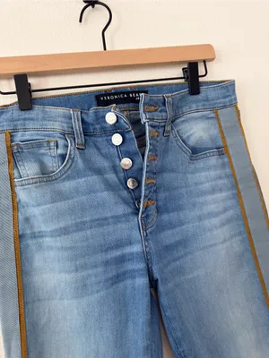 Veronica Beard Carolyn Baby Boot High Rise Tuxedo Stripe Crop Jeans 29/8 thumbnail 5