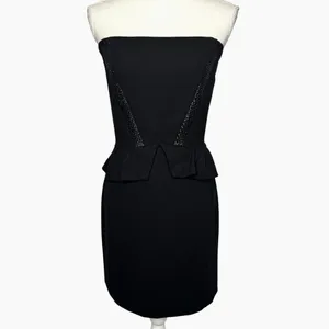 Sandro Paris Strapless Peplum Dress Size 8 Black Embellished Cocktail Party Chic thumbnail 3