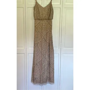 Adrianna Papell scalloped sequin nude maxi dress 2 thumbnail 3