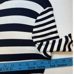Madewell Women Navy Cream Striped Ribbed Turtleneck Long Sleeve Top Size L‎ thumbnail 4