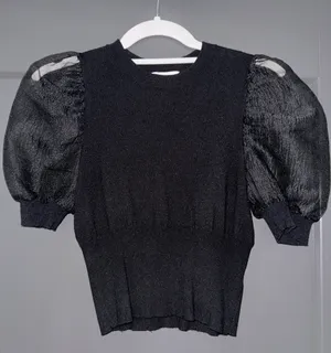 Black Puff Sleeve Knit Top thumbnail 2