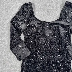 Mimi Chica Low Back Black Velvet Sequin Dress Size Medium 3/4 Sleeve Sheath New thumbnail 2