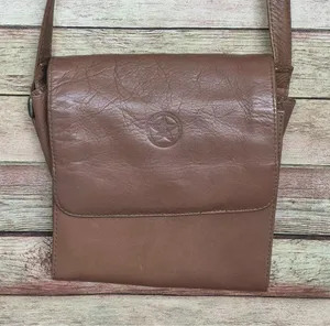 Brown Genuine Leather Crossbody Organizer Purse Bag TEXAS Star Adjustable Strap thumbnail 1