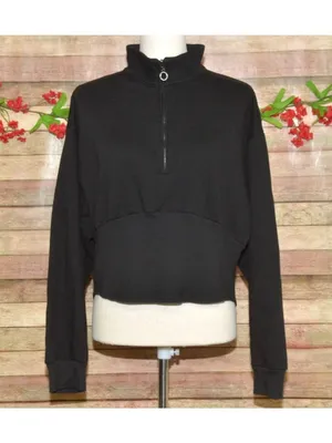 Victoria's Secret Womens XXL Black Quarter Zip Fleece Pullover Sweatshirt 2XL thumbnail 5