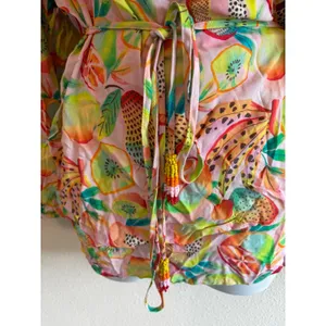 NWT Farm Rio Anthropologie Wrap Top XL Multi Tropical Fruit Beaded Tassel Summer thumbnail 10