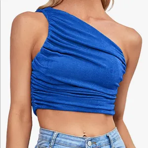 Ruched one shoulder cropped tank! Never worn, Like new! Blue thumbnail 2
