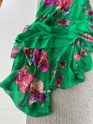 Roz & Ali Emerald Green Floral Asymmetrical One Shoulder Dress Size 6 thumbnail 9