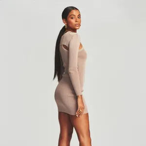 Retrofête Jill Rib Knit Mini Dress Ser O Ya Size Medium Brown Taupe NWT thumbnail 3