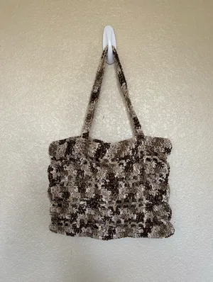 Handmade Brown and cream crochet market bag thumbnail 2