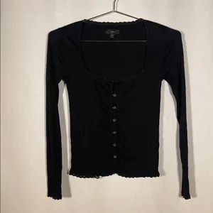 J. Crew Womens Black Square Neck Henley Shirt Top Xs Bk317 thumbnail 2