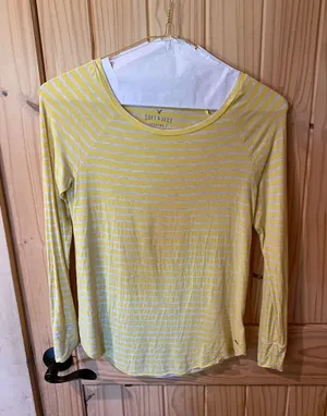 American Eagle Outfitters Yellow and White Striped Long Sleeve Tee thumbnail 1