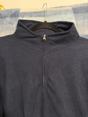 Mens Navy Blue Ribbed Quarter Zip Pullover Sweatshirt Size 2XL thumbnail 2
