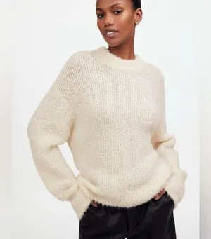 Madewell Womens Cream Colored Wool-Alpaca Blend Bouclé-Knit Oversized Sweater thumbnail 1