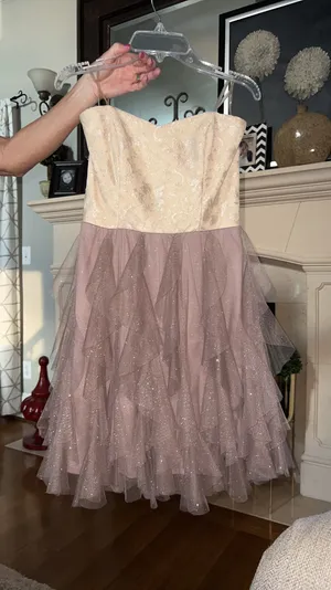 Tan Sparkly Semi Formal Dress Size 4 thumbnail 1