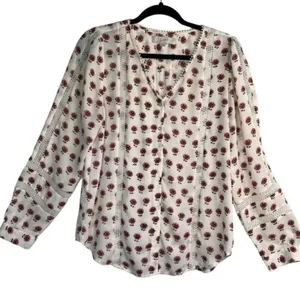 LOFT Floral Eyelet Blouse White M thumbnail 16