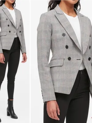 Banana Republic Glen Blazer Jacket Plaid Print Double-Breasted Stretch Size 2 thumbnail 3
