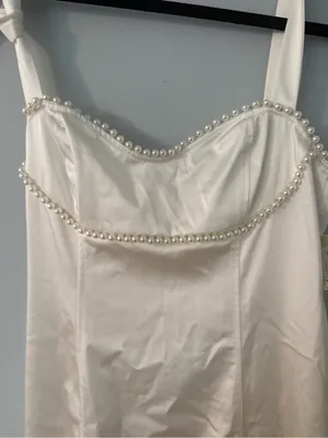 BHLDN NWT Ivory Satin Pearl Embellished Bridal Midi Dress Size S thumbnail 2