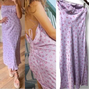 ZARA | EUC Lilac Floral Satin Slip with Pink Accents & Backless Tie (size XS) thumbnail 2