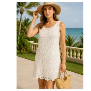 Karen Kane‎ Women Boho Coastal Crochet Lace Mini Dress S Beachy White Sleeveless thumbnail 2