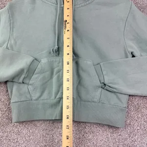 Brandy Melville Full Zip Hoodie Women OS Sage Green Cropped Tassel Drawstring thumbnail 4