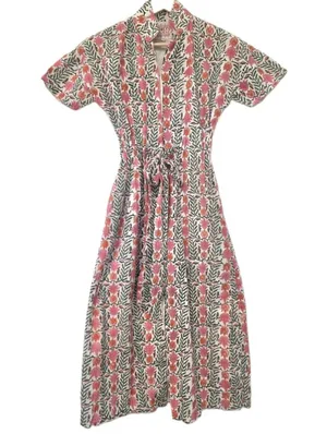 Mod’s Mahal Women’s Midi Shirt Dress English Garden Size XS Pink Green Floral thumbnail 4