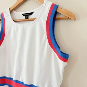 Boston Proper Sport Dress Medium White Red Blue Striped French Terry Flounce Hem thumbnail 10