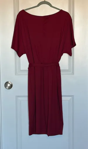 SHEIN Burgundy Dolman Sleeve Tie Waist Midi Dress Women's XL EU 44 thumbnail 1