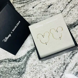 Disney x BaubleBar Mickey Mouse Outline Wire Hoop Earrings Gold NWT thumbnail 3