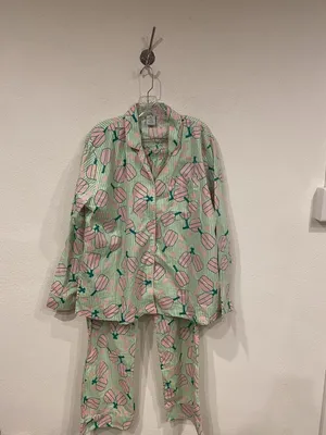 8 Oak Lane Pajama Set Womens L/XL Green Pickleball Print Button Top Pants PJs thumbnail 2