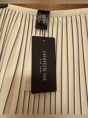 Lafayette 148 New York Off White Pleated Lined Full Length Black Pinstripe Skirt thumbnail 4