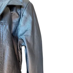 Oscar Piel 100% Leather Belted Button Front Black Coat‎ Jacket Sz M thumbnail 9
