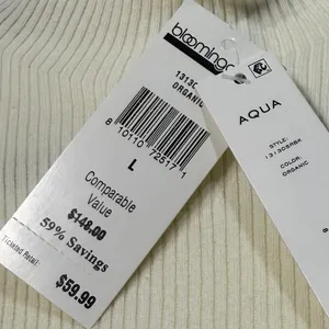 Aqua L Organic Cream‎ Ribbed Mock Neck Feather Cuff Sweater Glam Statement NWT thumbnail 6