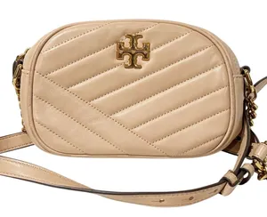 Tory Burch Women's Kira Chevron Camera Bag Desert Dune Gold Chain thumbnail 1