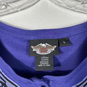 Harley-Davidson Y2K Henley Purple Eagle Graphic Fitted Long Sleeve Top Large L thumbnail 3