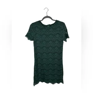 Lulus Lace Mini Dress Dark Green Short‎ Sleeve Sheath Scalloped Hem Size M thumbnail 3