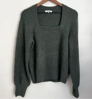Madewell melwood Forest green ribbed knit square neck sweater Wool blend boxy S thumbnail 2