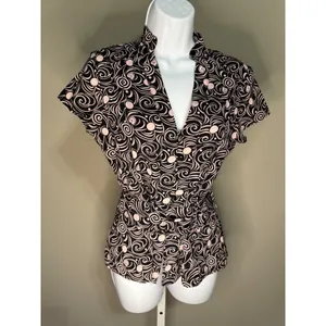 Millenium Black Pink Swirl Blouse Top Short Sleeve S Retro Indie‎ Twee Y2K 90's thumbnail 3