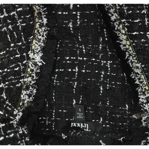 NWT Trixxi Fringe-Trim Boucle Sleeveless Faux Pocket Tweed Dress Black / White S thumbnail 11