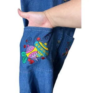 Westbound‎ Vintage Christmas Denim Maxi Dress Button Front Embroidered L thumbnail 5